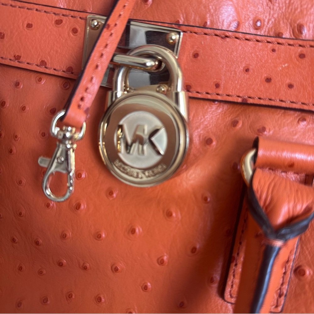 NWOT Michael Kors Orange Ostrage Embossed Leather Shoulder Bag with Gold Accents - Picture 8 of 12